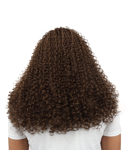 Wigs2you H-7106大人男性用ロングカールウィッグ＆口ひげセット｜自然な見た目のブラウン合成毛ウィッグ｜コスプレ、ハロウィン、舞台用ウィッグ