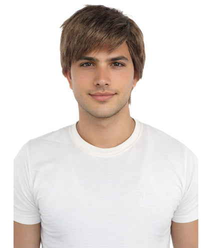 Wigs2you H-7108 大人男性用クラシックボウルカットウィッグ｜ショートブラウン合成毛ウィッグ｜ハロウィンやロールプレイ用のレトロ80年代コスプレ＆アクセサリー