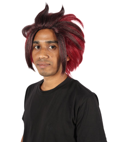 Wigs2you H-7111 大人男性用ショートレイヤードバーガンディコスプレウィッグ（赤い模様とイヤリング付き）｜アニメ風ヘアスタイル、キャップとボーナスステッカー付き