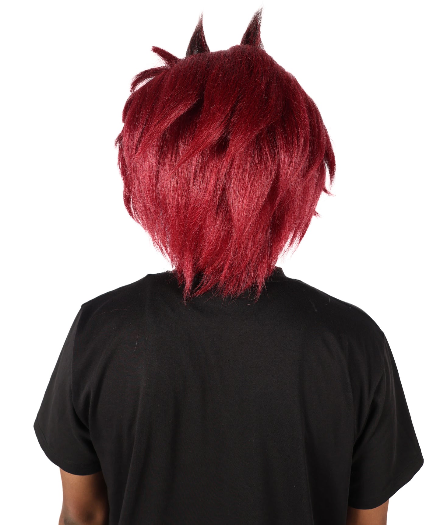 Wigs2you H-7111 大人男性用ショートレイヤードバーガンディコスプレウィッグ（赤い模様とイヤリング付き）｜アニメ風ヘアスタイル、キャップとボーナスステッカー付き