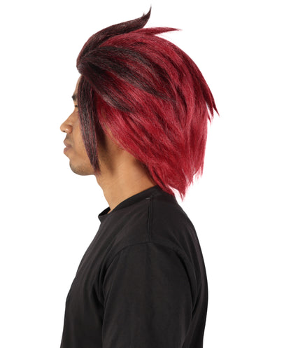 Wigs2you H-7111 大人男性用ショートレイヤードバーガンディコスプレウィッグ（赤い模様とイヤリング付き）｜アニメ風ヘアスタイル、キャップとボーナスステッカー付き