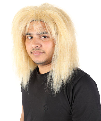 Wigs2you H-7114 大人男性用ストレートブロンドロッカーウィッグ｜80年代スタイル、肩までの長さ、前髪付き｜コスプレやテーマパーティーに最適な通気性の良いキャップレスキャップ