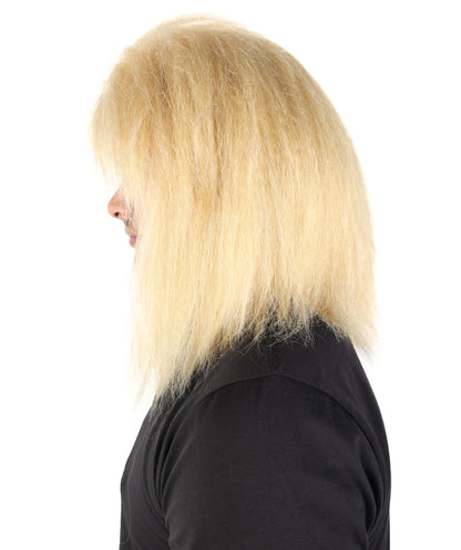 Wigs2you H-7114 大人男性用ストレートブロンドロッカーウィッグ｜80年代スタイル、肩までの長さ、前髪付き｜コスプレやテーマパーティーに最適な通気性の良いキャップレスキャップ