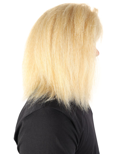 Wigs2you H-7114 大人男性用ストレートブロンドロッカーウィッグ｜80年代スタイル、肩までの長さ、前髪付き｜コスプレやテーマパーティーに最適な通気性の良いキャップレスキャップ