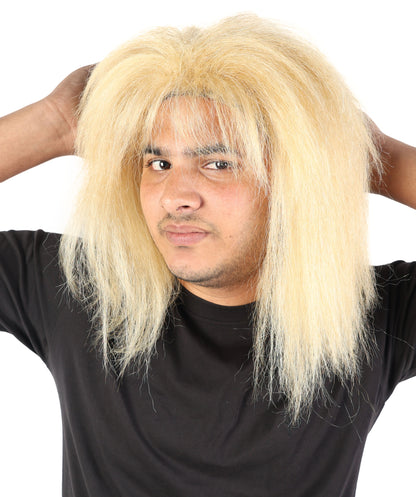 Wigs2you H-7114 大人男性用ストレートブロンドロッカーウィッグ｜80年代スタイル、肩までの長さ、前髪付き｜コスプレやテーマパーティーに最適な通気性の良いキャップレスキャップ