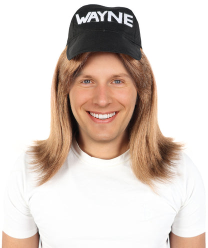 Wigs2you H-7115 大人男性用ブラウンレトロウィッグ（ブラックのスローガンキャップ付き）｜パーティー、コスプレ、ドレスアップに最適なストレートレイヤードヘアアクセサリー｜軽量キャップレスデザイン
