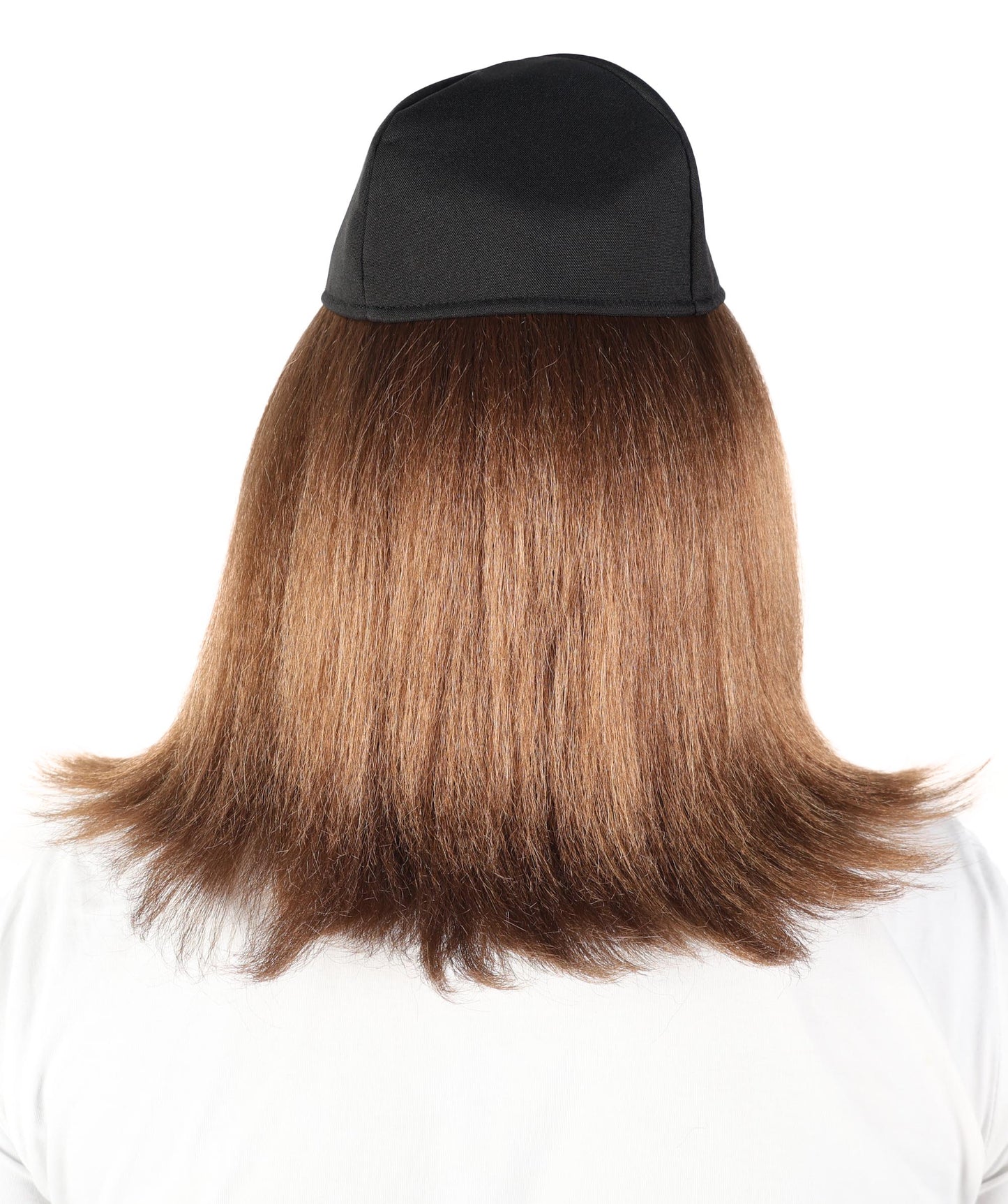 Wigs2you H-7115 大人男性用ブラウンレトロウィッグ（ブラックのスローガンキャップ付き）｜パーティー、コスプレ、ドレスアップに最適なストレートレイヤードヘアアクセサリー｜軽量キャップレスデザイン