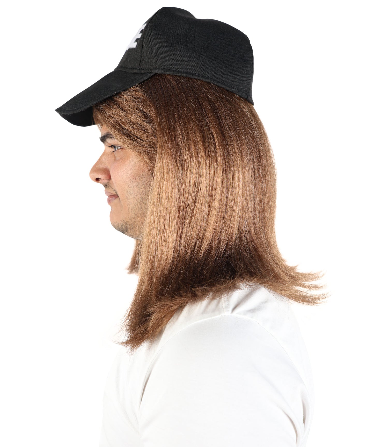 Wigs2you H-7115 大人男性用ブラウンレトロウィッグ（ブラックのスローガンキャップ付き）｜パーティー、コスプレ、ドレスアップに最適なストレートレイヤードヘアアクセサリー｜軽量キャップレスデザイン