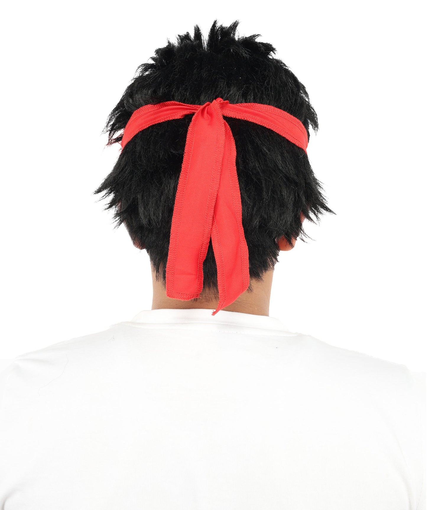 Wigs2you H-7116赤いヘッドバンド付き黒のスパイクウィッグ｜男性用ショートコスプレヘア｜合成繊維｜ハロウィン、イベント、ロールプレイ用アニメ衣装
