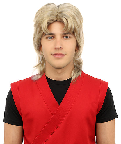 Wigs2you H-7117 大人男性用ブロンド80年代マレットウィッグ - レイヤードスタイルと流れるようなバックが特徴のロッカー風レトロヘアピース | コスプレ、ハロウィン、80年代パーティー、ロールプレイに最適