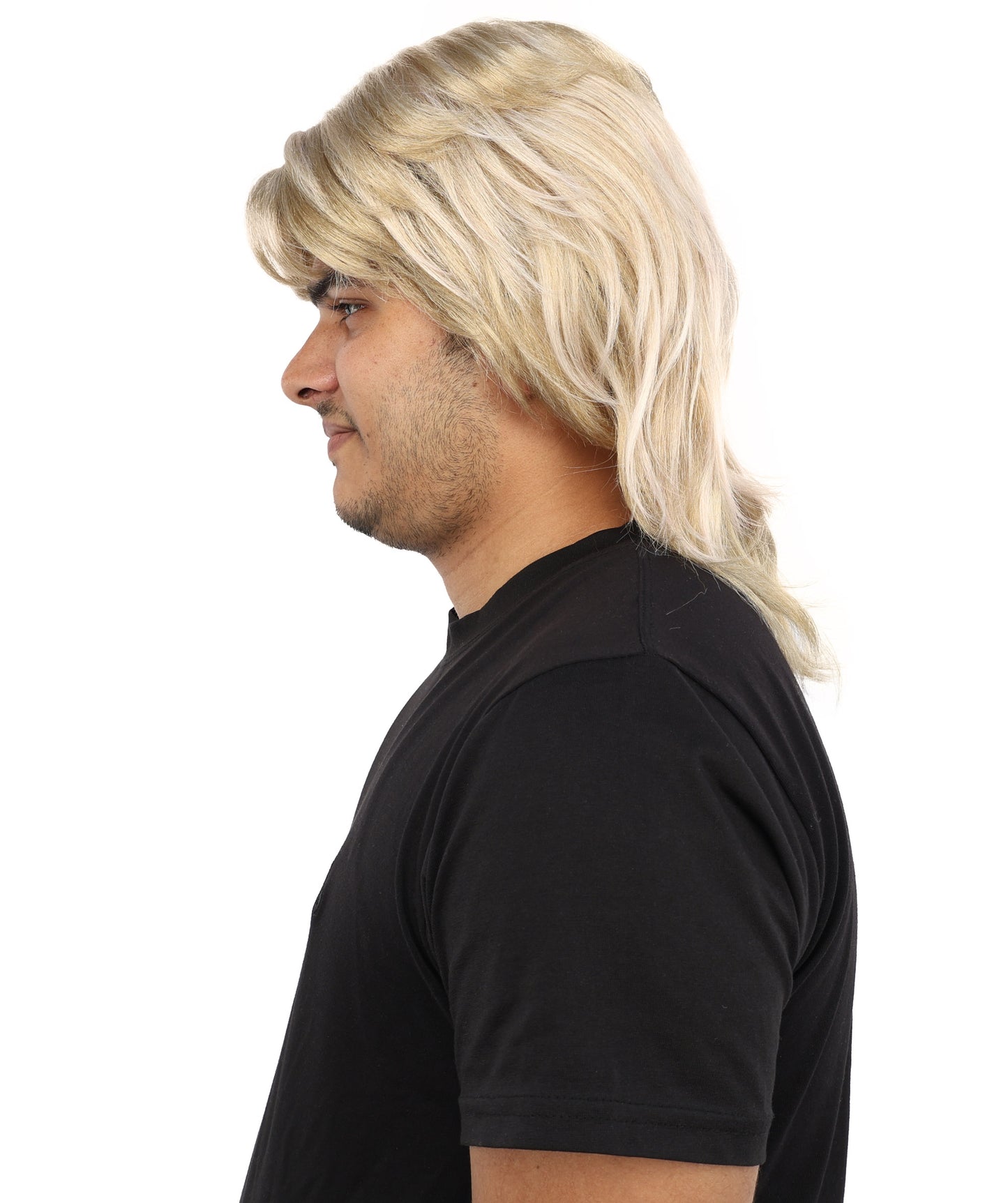 Wigs2you H-7117 大人男性用ブロンド80年代マレットウィッグ - レイヤードスタイルと流れるようなバックが特徴のロッカー風レトロヘアピース | コスプレ、ハロウィン、80年代パーティー、ロールプレイに最適