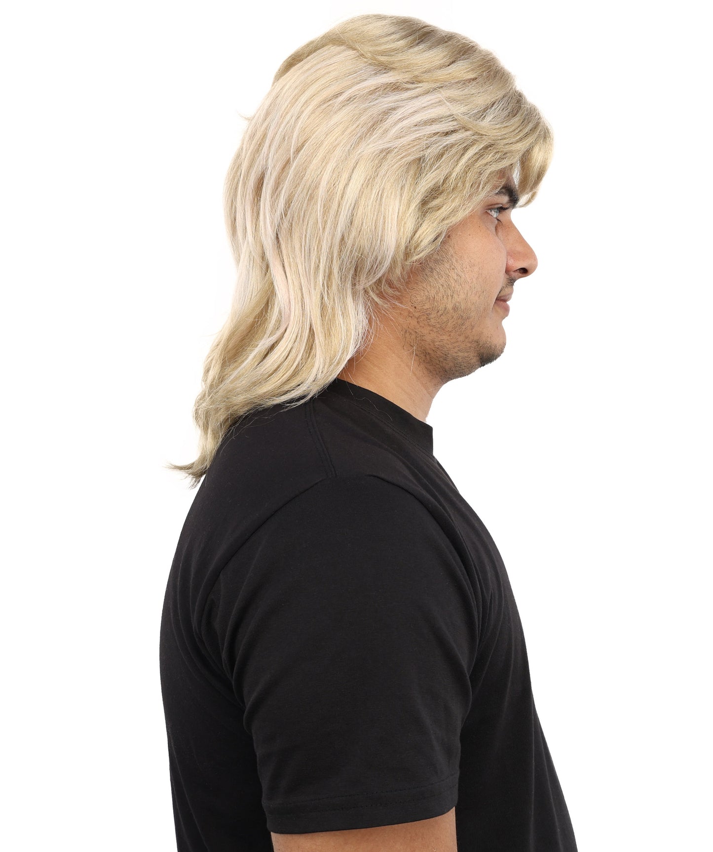Wigs2you H-7117 大人男性用ブロンド80年代マレットウィッグ - レイヤードスタイルと流れるようなバックが特徴のロッカー風レトロヘアピース | コスプレ、ハロウィン、80年代パーティー、ロールプレイに最適