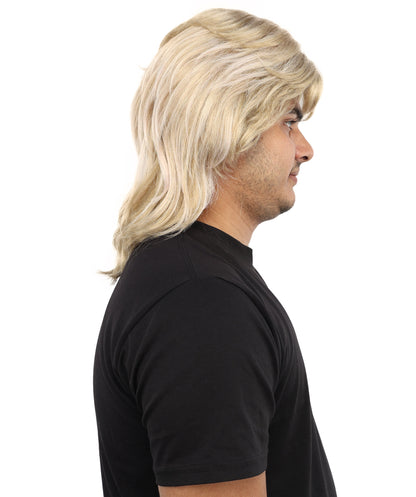Wigs2you H-7117 大人男性用ブロンド80年代マレットウィッグ - レイヤードスタイルと流れるようなバックが特徴のロッカー風レトロヘアピース | コスプレ、ハロウィン、80年代パーティー、ロールプレイに最適