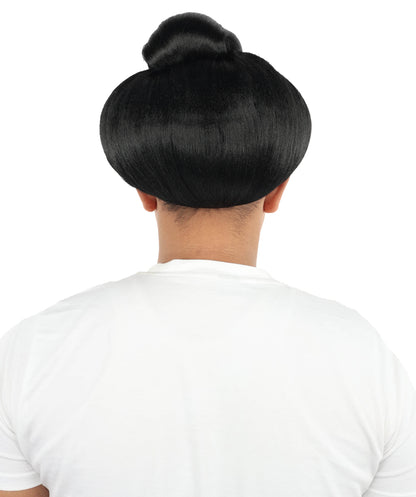 Wigs2you H-7118 中国古代男性用ショートウィッグ｜黒の伝統的なヘアピース（お団子ヘア付き）｜歴史上の戦士のコスプレアクセサリー