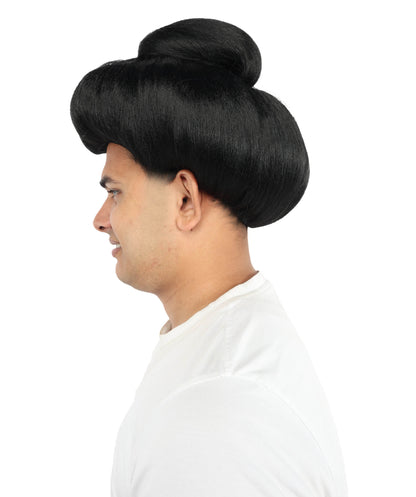 Wigs2you H-7118 中国古代男性用ショートウィッグ｜黒の伝統的なヘアピース（お団子ヘア付き）｜歴史上の戦士のコスプレアクセサリー