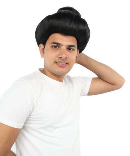 Wigs2you H-7118 中国古代男性用ショートウィッグ｜黒の伝統的なヘアピース（お団子ヘア付き）｜歴史上の戦士のコスプレアクセサリー