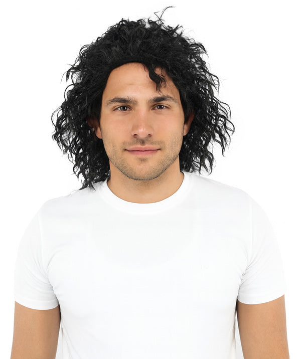 Wigs2you H-7121 大人男性用 ブラック ポップスター カーリーウィッグ – 自然な質感のショートヘア | コスプレ、ステージパフォーマンス、テーマパーティー、写真撮影、レトロキャラクターのルックスに最適