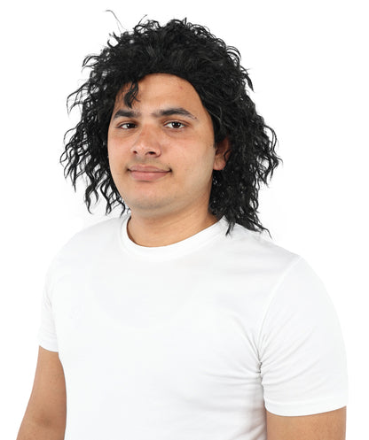Wigs2you H-7121 大人男性用 ブラック ポップスター カーリーウィッグ – 自然な質感のショートヘア | コスプレ、ステージパフォーマンス、テーマパーティー、写真撮影、レトロキャラクターのルックスに最適