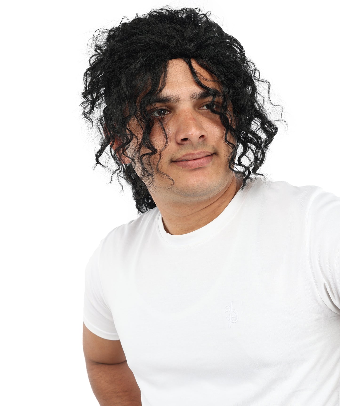 Wigs2you H-7122 大人男性用 ブラック ポップスター ミディアム カール ウィッグ - 自然な質感の合成毛 | コスプレ、ステージパフォーマンス、レトロテーマパーティーでよく使用されます