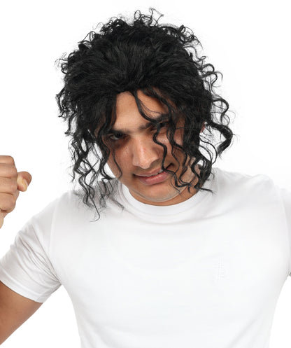 Wigs2you H-7122 大人男性用 ブラック ポップスター ミディアム カール ウィッグ - 自然な質感の合成毛 | コスプレ、ステージパフォーマンス、レトロテーマパーティーでよく使用されます