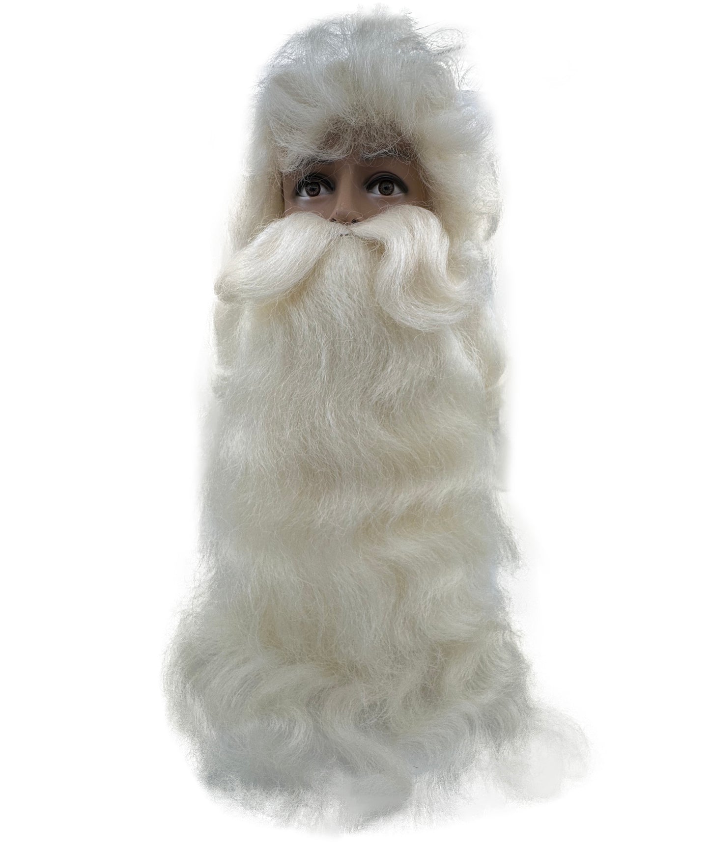 Wigs2you H-7126大人用サンタクロースロングクリームホワイトウィッグ＆カールひげセット｜男性用超ロングホリデーウィッグ｜クリスマス、コスプレ、パーティー、イベントに最適な通気性のあるキャップレスキャップ