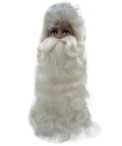 Wigs2you H-7126大人用サンタクロースロングクリームホワイトウィッグ＆カールひげセット｜男性用超ロングホリデーウィッグ｜クリスマス、コスプレ、パーティー、イベントに最適な通気性のあるキャップレスキャップ