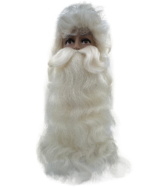 Wigs2you H-7126大人用サンタクロースロングクリームホワイトウィッグ＆カールひげセット｜男性用超ロングホリデーウィッグ｜クリスマス、コスプレ、パーティー、イベントに最適な通気性のあるキャップレスキャップ