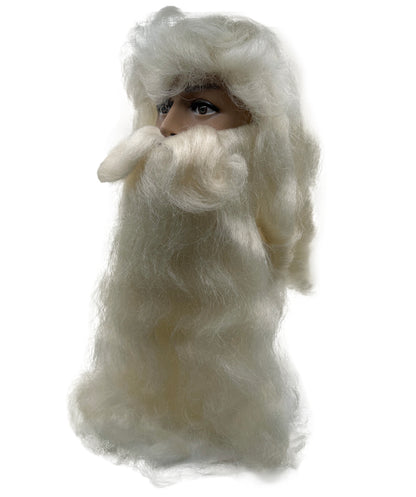 Wigs2you H-7126大人用サンタクロースロングクリームホワイトウィッグ＆カールひげセット｜男性用超ロングホリデーウィッグ｜クリスマス、コスプレ、パーティー、イベントに最適な通気性のあるキャップレスキャップ