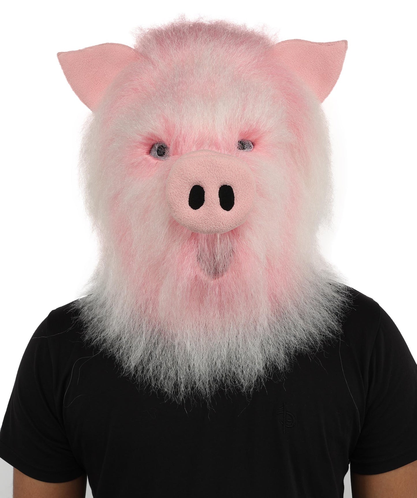 Wigs2you H-7127 大人用白とピンクの動物の毛皮モンスターウィッグとマスクセット（13インチヘッドマスク付き）｜コスプレ、演劇、ハロウィンパーティーにぴったりの、おもしろいふわふわブタ風衣装