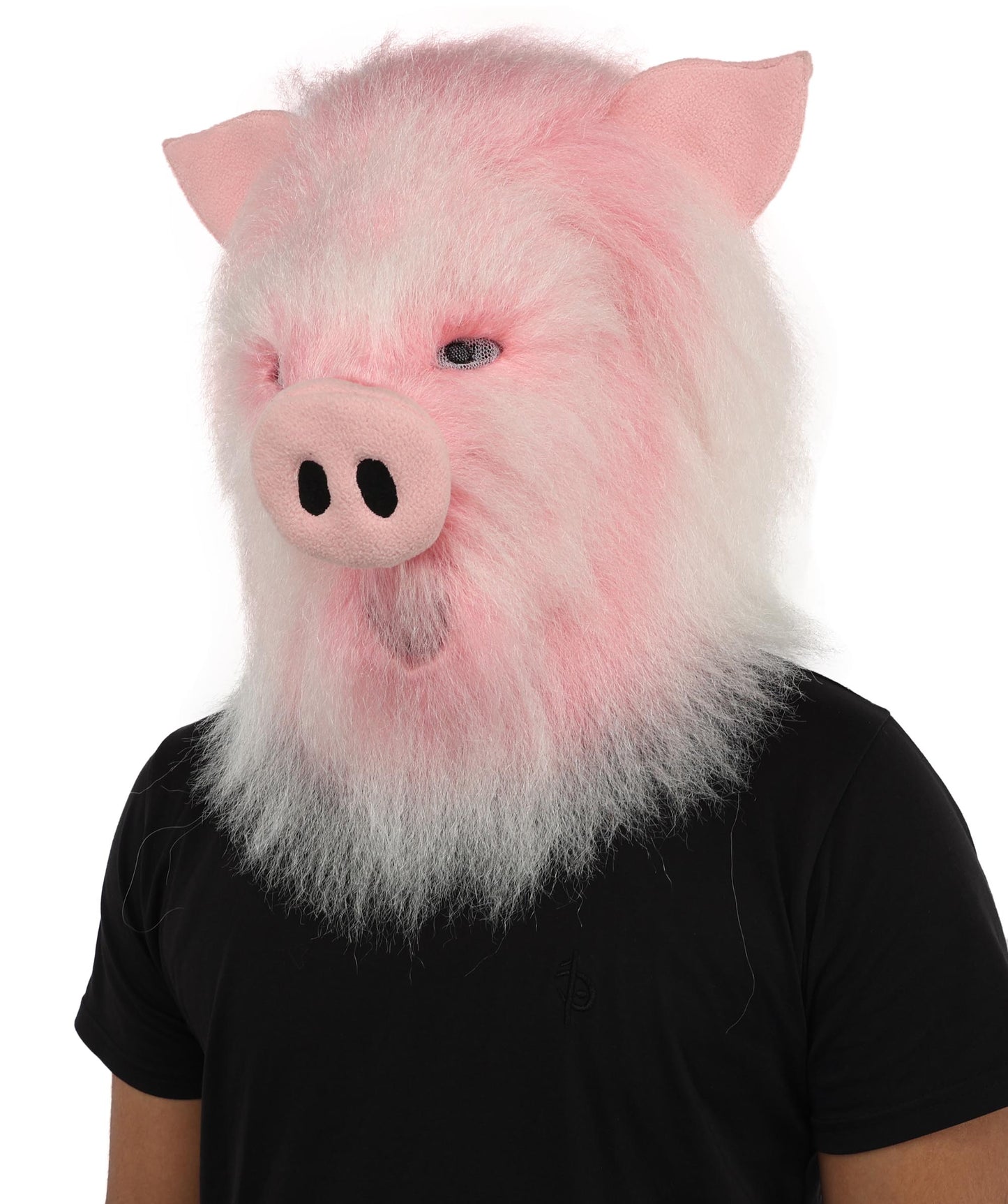 Wigs2you H-7127 大人用白とピンクの動物の毛皮モンスターウィッグとマスクセット（13インチヘッドマスク付き）｜コスプレ、演劇、ハロウィンパーティーにぴったりの、おもしろいふわふわブタ風衣装