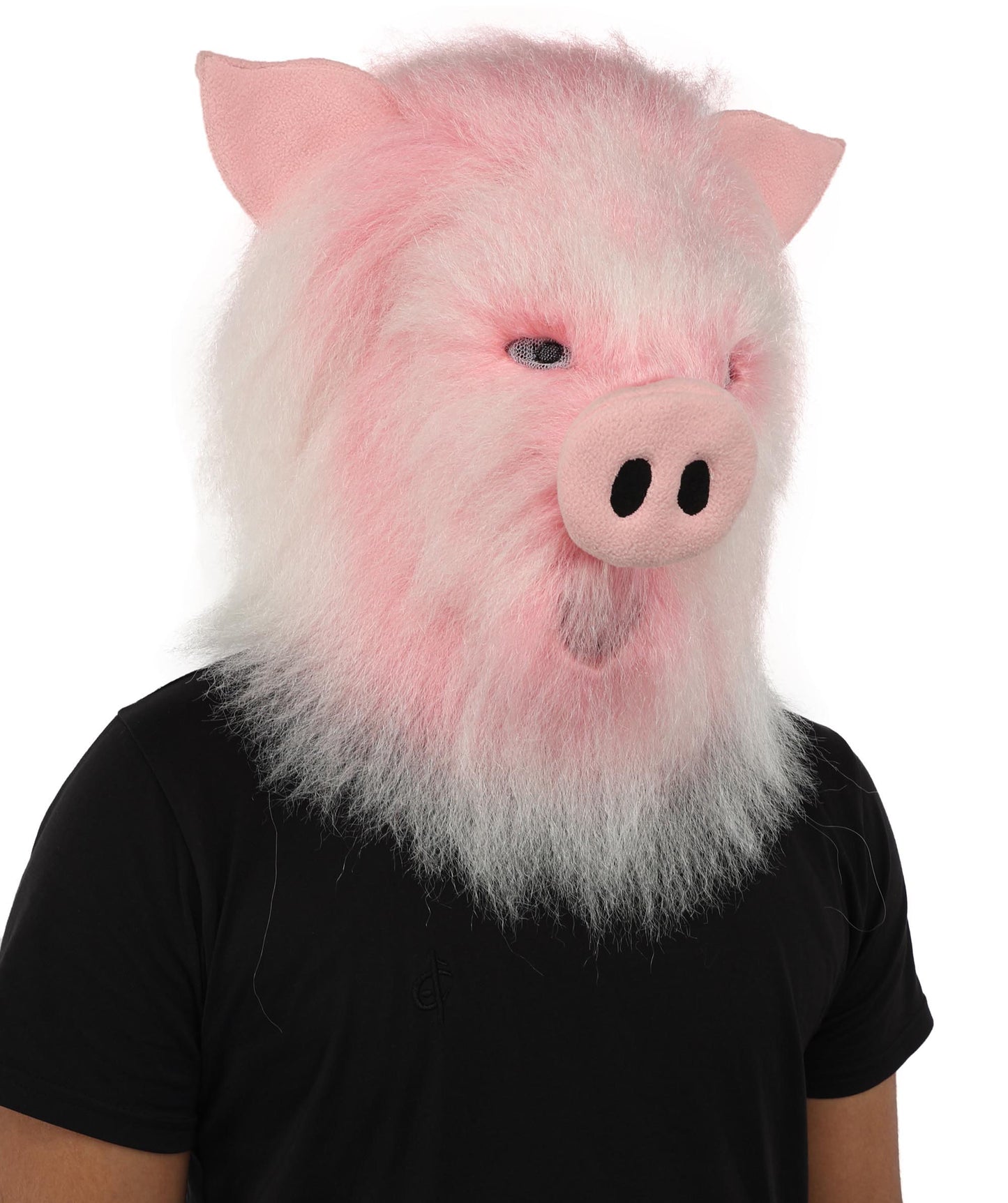 Wigs2you H-7127 大人用白とピンクの動物の毛皮モンスターウィッグとマスクセット（13インチヘッドマスク付き）｜コスプレ、演劇、ハロウィンパーティーにぴったりの、おもしろいふわふわブタ風衣装