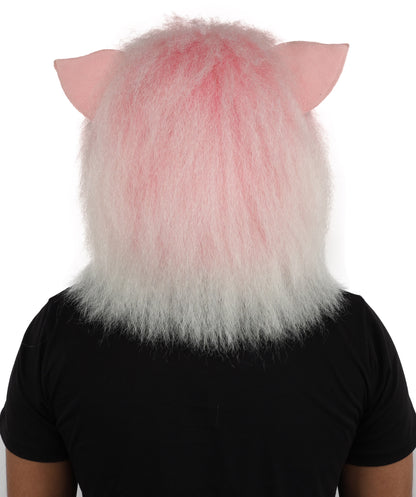 Wigs2you H-7127 大人用白とピンクの動物の毛皮モンスターウィッグとマスクセット（13インチヘッドマスク付き）｜コスプレ、演劇、ハロウィンパーティーにぴったりの、おもしろいふわふわブタ風衣装