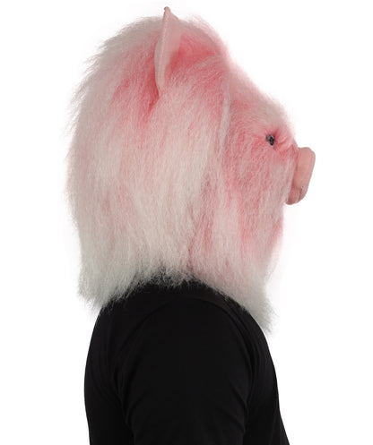 Wigs2you H-7127 大人用白とピンクの動物の毛皮モンスターウィッグとマスクセット（13インチヘッドマスク付き）｜コスプレ、演劇、ハロウィンパーティーにぴったりの、おもしろいふわふわブタ風衣装