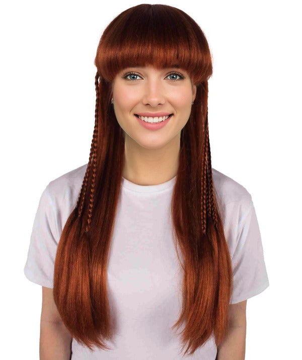 Wigs2you H-7130 女性用赤褐色ロングストレートウィッグ（編み込み付き）｜ハロウィン＆コスプレ用ウィッグ｜難燃性合成繊維