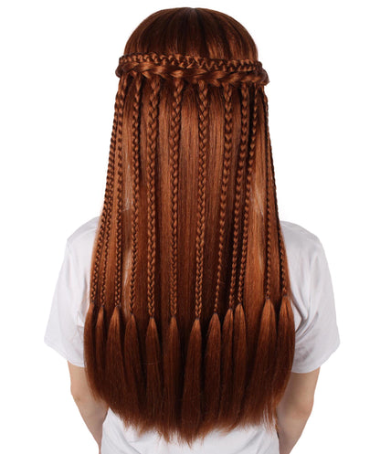 Wigs2you H-7130 女性用赤褐色ロングストレートウィッグ（編み込み付き）｜ハロウィン＆コスプレ用ウィッグ｜難燃性合成繊維