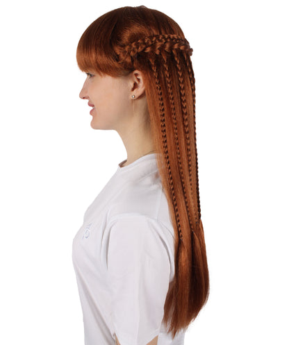 Wigs2you H-7130 女性用赤褐色ロングストレートウィッグ（編み込み付き）｜ハロウィン＆コスプレ用ウィッグ｜難燃性合成繊維