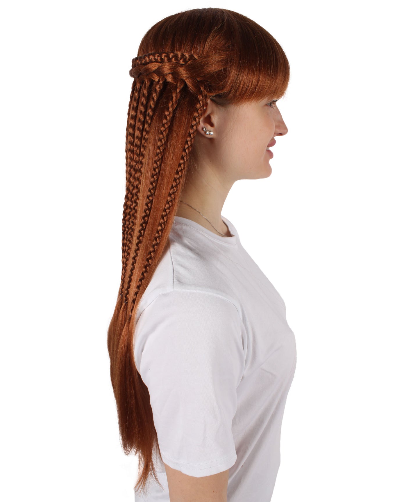 Wigs2you H-7130 女性用赤褐色ロングストレートウィッグ（編み込み付き）｜ハロウィン＆コスプレ用ウィッグ｜難燃性合成繊維