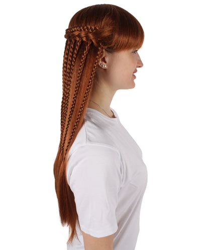 Wigs2you H-7130 女性用赤褐色ロングストレートウィッグ（編み込み付き）｜ハロウィン＆コスプレ用ウィッグ｜難燃性合成繊維