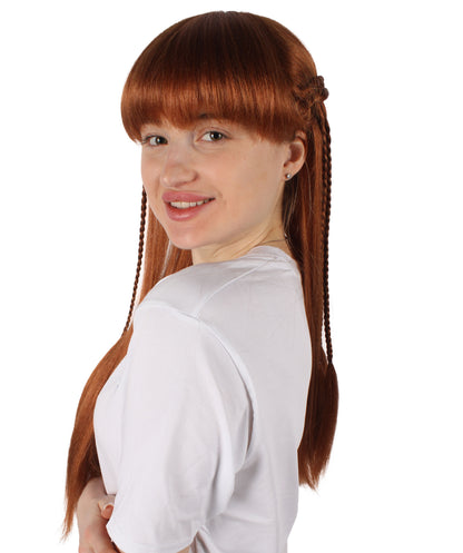 Wigs2you H-7130 女性用赤褐色ロングストレートウィッグ（編み込み付き）｜ハロウィン＆コスプレ用ウィッグ｜難燃性合成繊維