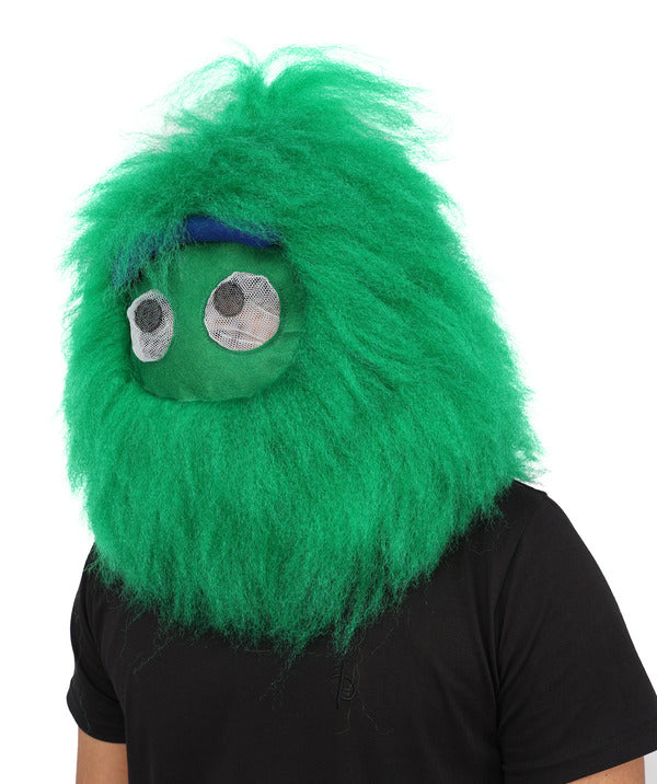 Wigs2you H-7128 大人用グリーンアニマルファーモンスターウィッグ（ヘッドマスク付き）。ハロウィンやコスプレに最適な、ウィッグとヘッドマスク付きのぬいぐるみマスコットスタイル。