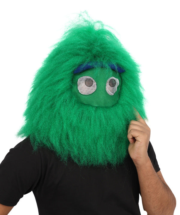 Wigs2you H-7128 大人用グリーンアニマルファーモンスターウィッグ（ヘッドマスク付き）。ハロウィンやコスプレに最適な、ウィッグとヘッドマスク付きのぬいぐるみマスコットスタイル。