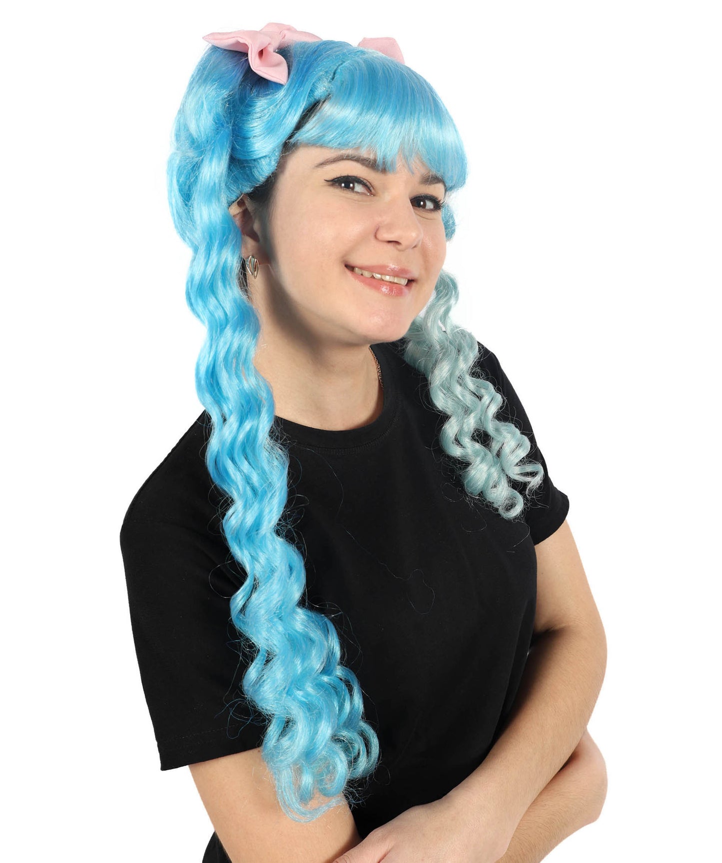 Wigs2you H-7133 女性用アメリカ人歌手風ロングカーリーウィッグ（リボン付き）｜ハロウィン＆コスプレ用ウィッグ｜難燃性合成繊維