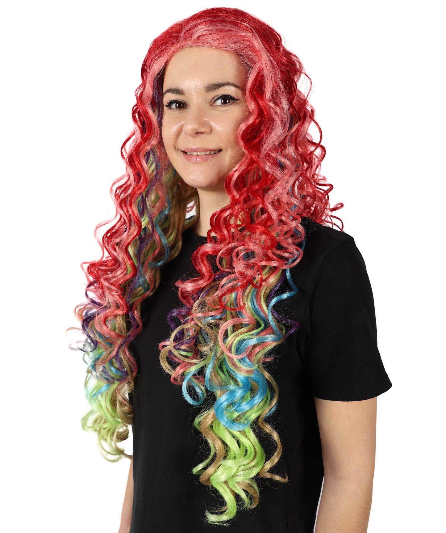 Wigs2you H-7135 女性向け映画風ロングマルチカラーカーリーウィッグ｜ハロウィン＆コスプレウィッグ｜難燃性合成繊維