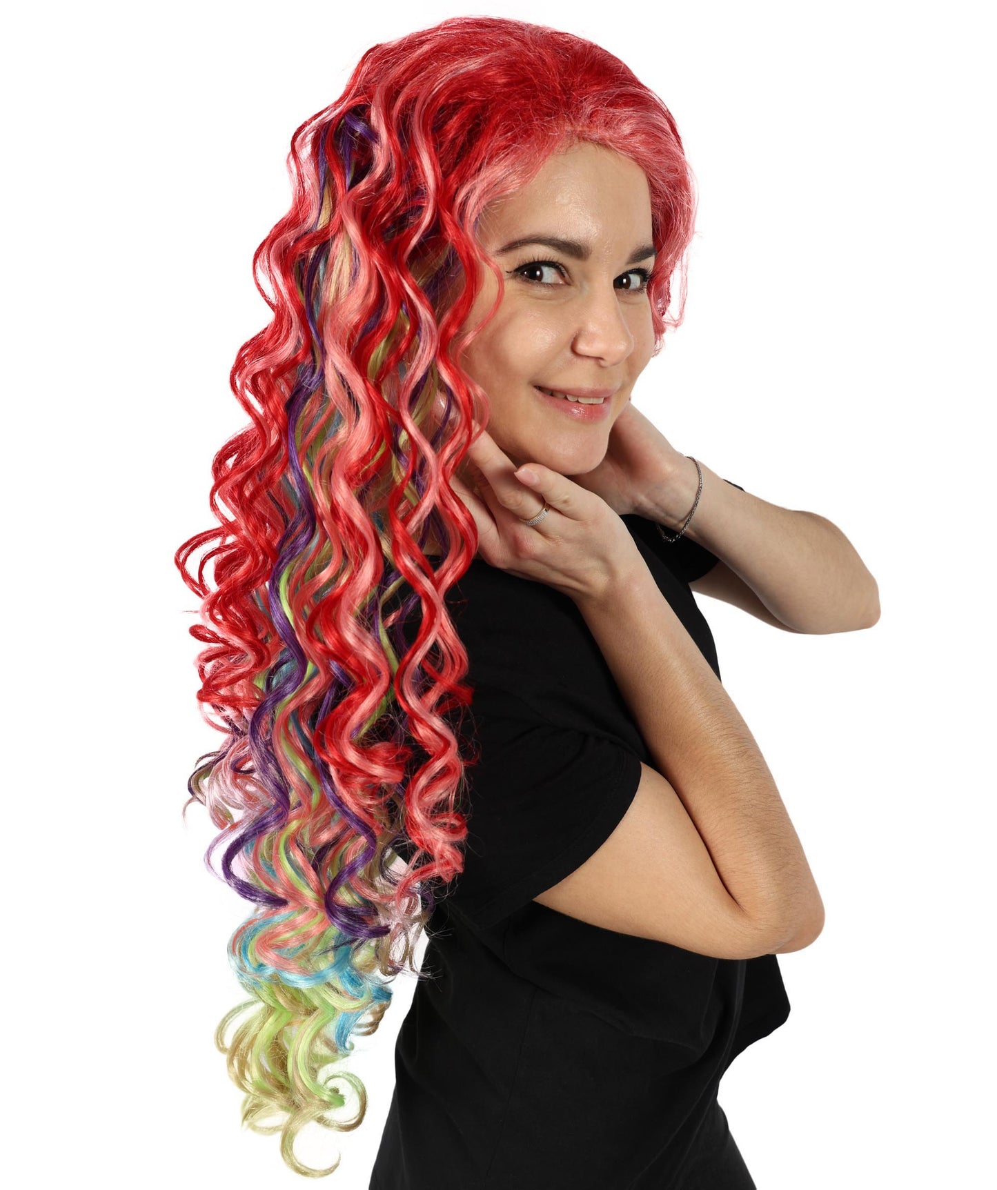 Wigs2you H-7135 女性向け映画風ロングマルチカラーカーリーウィッグ｜ハロウィン＆コスプレウィッグ｜難燃性合成繊維