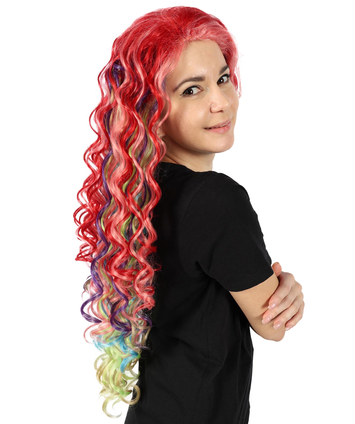 Wigs2you H-7135 女性向け映画風ロングマルチカラーカーリーウィッグ｜ハロウィン＆コスプレウィッグ｜難燃性合成繊維