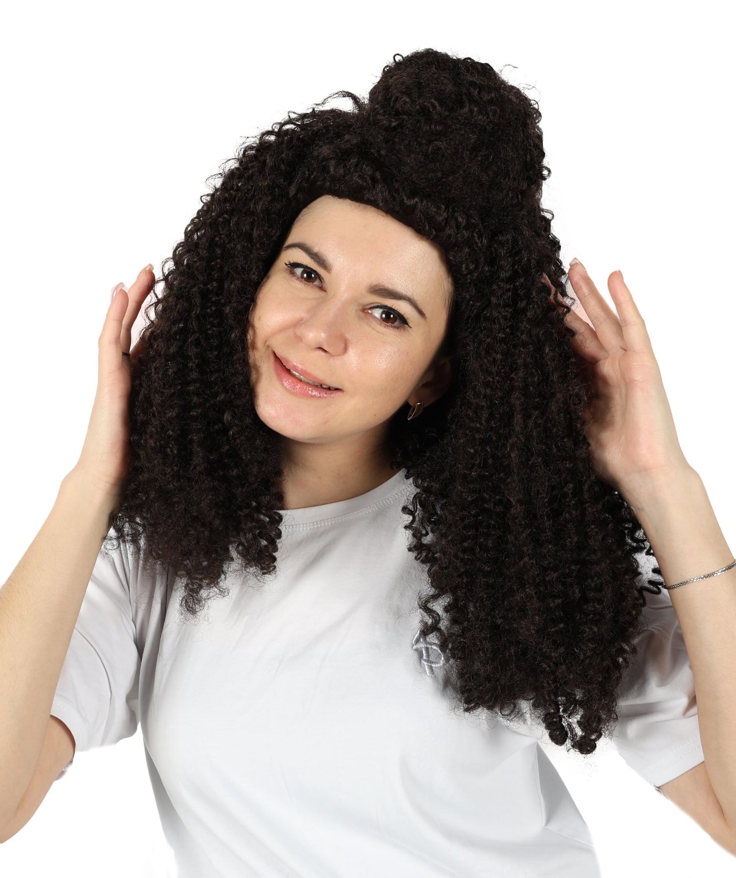 Wigs2you H-7136 女性用ボリュームたっぷりミディアムブラウンカーリーハーフアップウィッグ｜ハロウィン＆コスプレウィッグ｜難燃性合成繊維