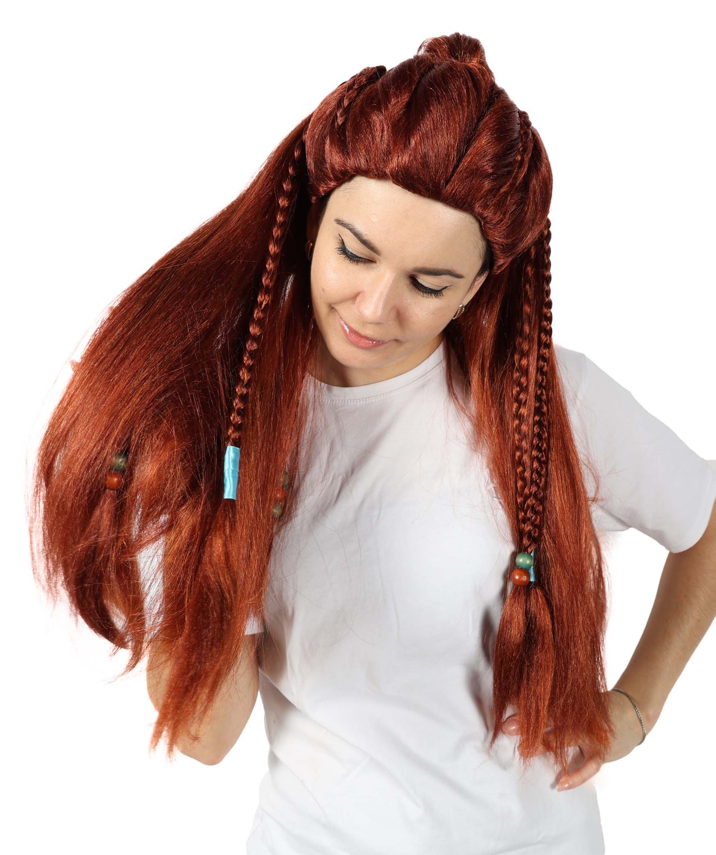 Wigs2you H-7138 勇猛な女狩人をイメージした戦士風の編み込みロングブラウンウィッグ｜ハロウィン＆コスプレ用ウィッグ｜難燃性合成繊維