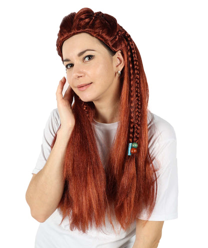 Wigs2you H-7138 勇猛な女狩人をイメージした戦士風の編み込みロングブラウンウィッグ｜ハロウィン＆コスプレ用ウィッグ｜難燃性合成繊維