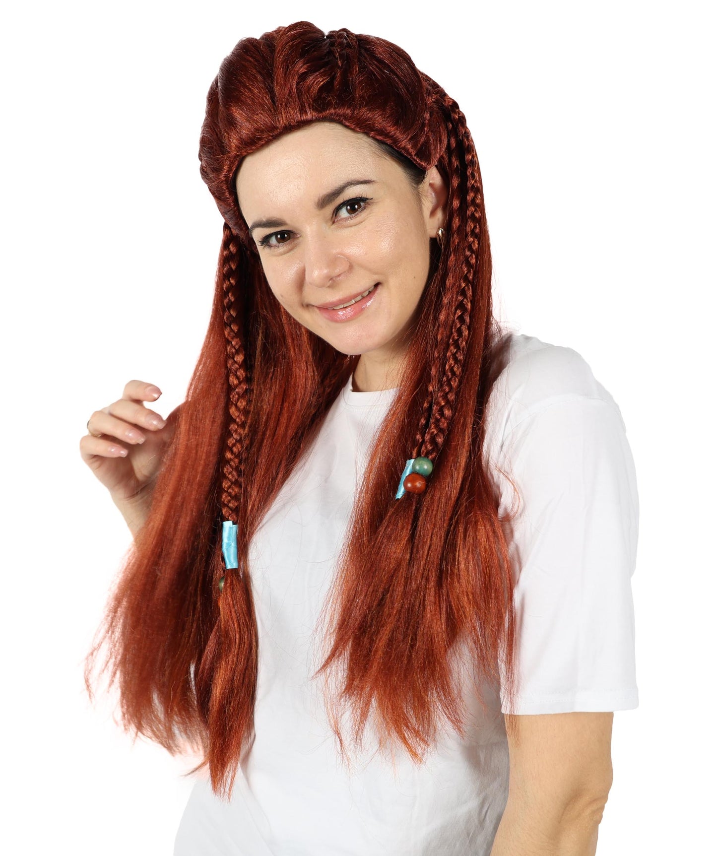 Wigs2you H-7138 勇猛な女狩人をイメージした戦士風の編み込みロングブラウンウィッグ｜ハロウィン＆コスプレ用ウィッグ｜難燃性合成繊維