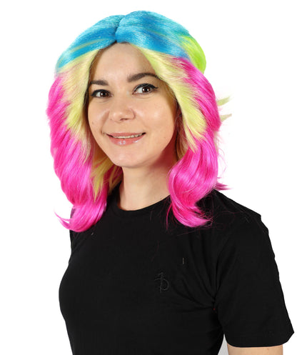 Wigs2you H-7143 女性用 鮮やかなウェーブのかかった大胆なレインボー コスプレ トロール ウィッグ | 難燃性合成繊維ヘア | プレミアム通気性キャップレスキャップ、